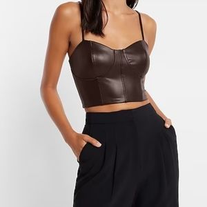 Express contour brown vegan leather crop top medium